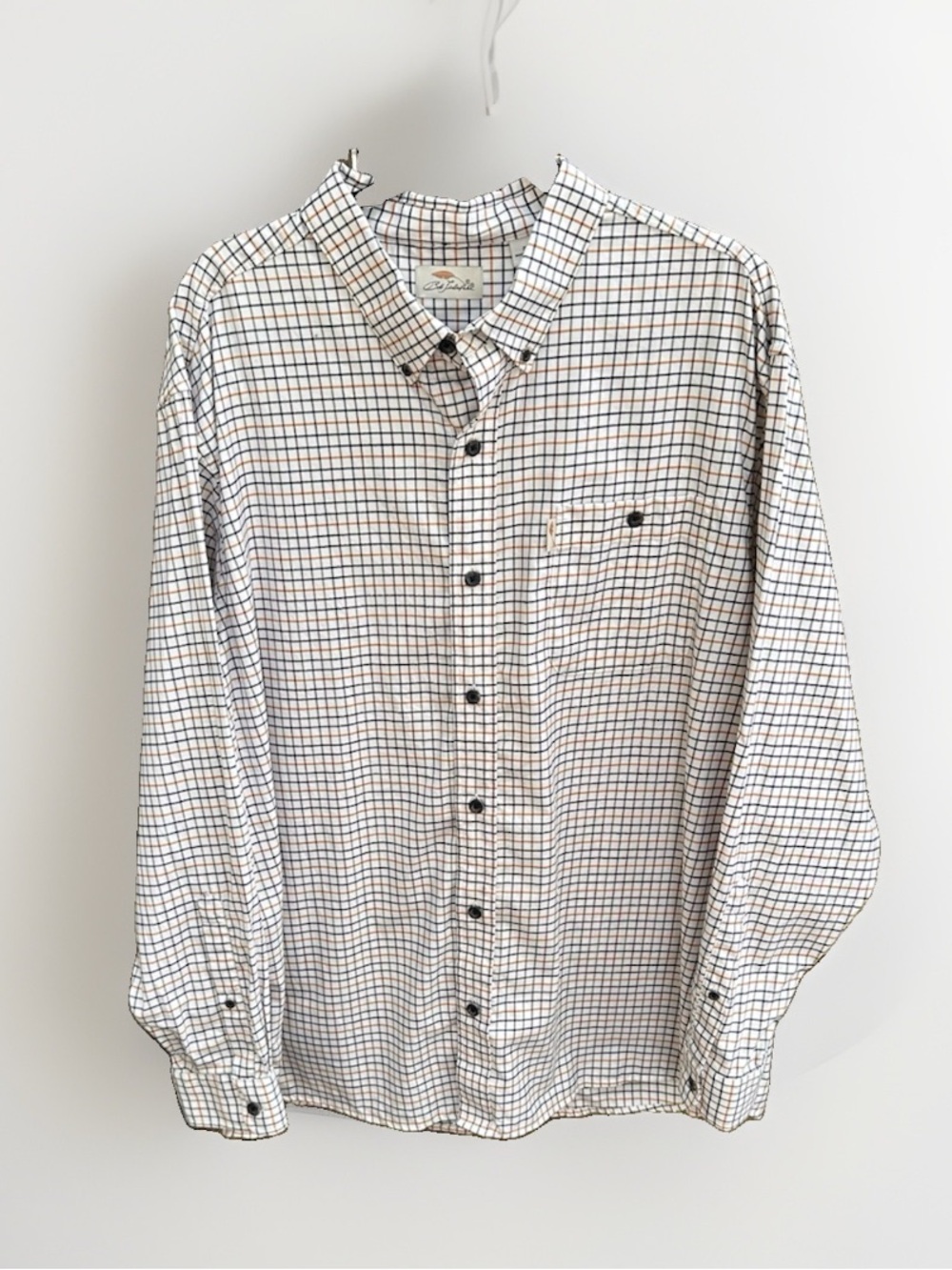 Men's White Grid Button-Down Casual Shirt 100% Cotton
